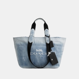 Coach Small Tour Tote Bag In Loved Denim With Charms - Silver/Light Indigo