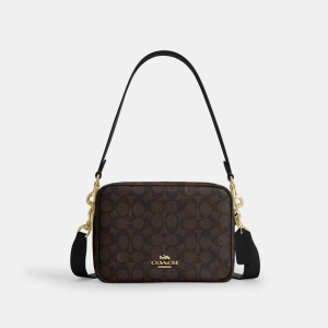Coach Carey Crossbody Bag In Signature Canvas - Gold/Walnut/Black