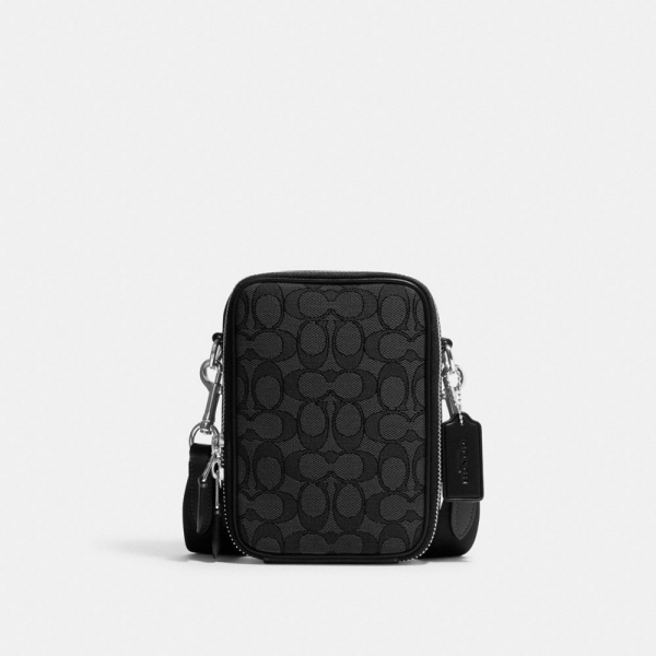 Coach Stanton Crossbody Bag In Signature Jacquard - Silver/Charcoal/Black