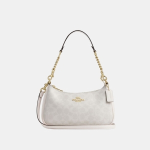 Coach Teri Shoulder Bag In Signature Canvas - Gold/White/Chalk