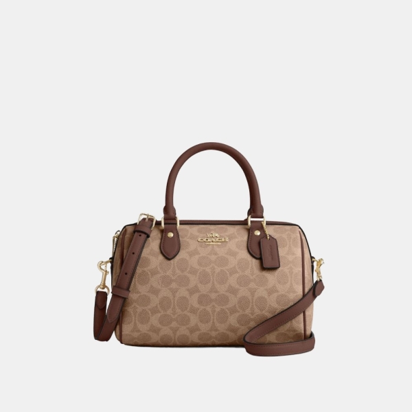 Rowan Satchel Bag In Signature Canvas - Gold/Tan/Brown