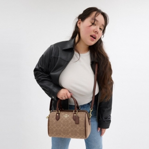 Coach Rowan Satchel Bag In Signature Canvas - Gold/Tan/Brown - Image 4