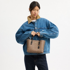 Coach Mollie Tote Bag 25 In Signature Canvas - Gold/Tan/Black - Image 3