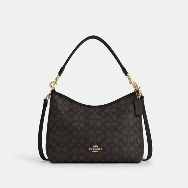Coach Laurel Shoulder Bag In Signature Canvas - Gold/Walnut/Black