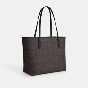 Coach City Tote Bag In Signature Canvas - Gold/Walnut/Black - Image 7
