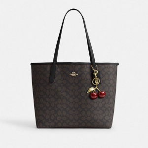 Coach City Tote Bag In Signature Canvas - Gold/Walnut/Black - Image 6