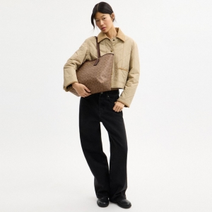 Coach City Tote Bag In Signature Canvas - Gold/Tan/Brown - Image 3