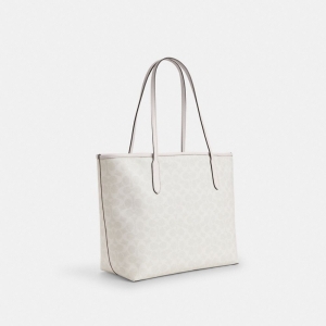 Coach City Tote Bag In Signature Canvas - Gold/White/Chalk - Image 7