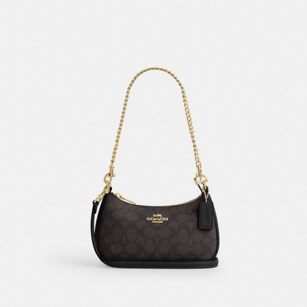 Coach Teri Mini Crossbody Bag In Signature Canvas - Gold/Walnut/Black
