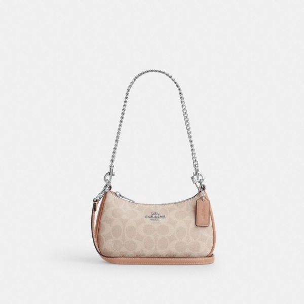 Coach Teri Mini Crossbody Bag In Signature Canvas - Silver/Sand/Taupe