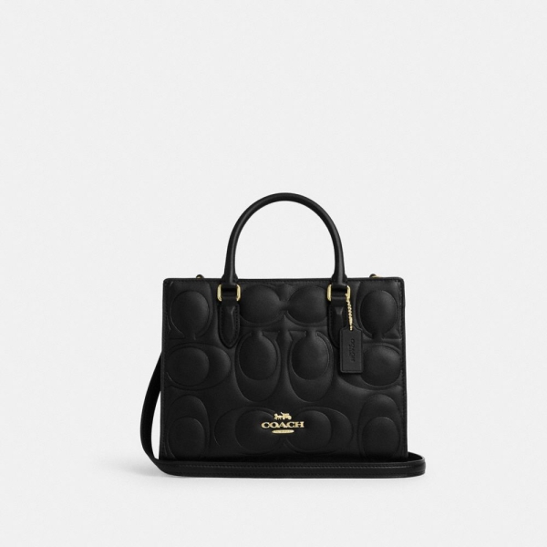 Coach Maggie Small Tote Bag In Signature Leather - Gold/Black