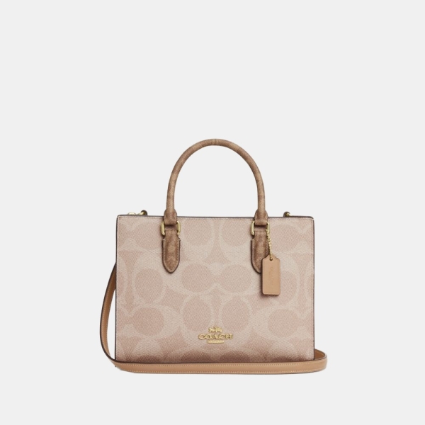 Coach Maggie Small Tote Bag In Blocked Signature Canvas - Gold/Sand/Tan