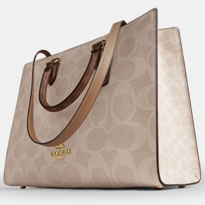 Coach Maggie Tote Bag In Blocked Signature Canvas - Gold/Sand/Tan - Image 9