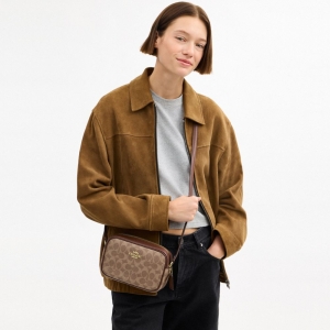 Coach Mini Jamie Camera Bag In Signature Canvas - Gold/Tan/Brown - Image 3