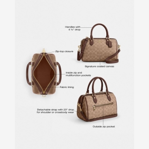 Coach Rowan Satchel Bag In Signature Canvas - Gold/Tan/Brown - Image 11
