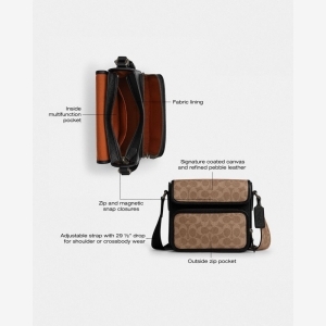 Coach Sullivan Flap Crossbody Bag In Signature Canvas - Gunmetal/Tan/Black - Image 7