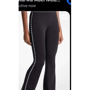 Michael Kors Leggings with Side Logo Stripe - Black - Size Large