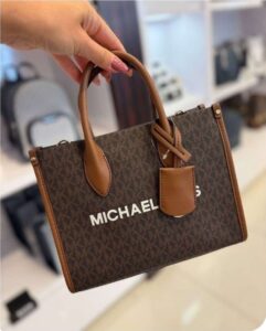 Michael Kors Signature Mini Tote Bag - Brown with Tan trim