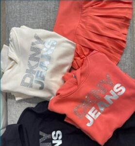 Long Sleeve Top with DKNY JEANS Logo - Coral - Size medium