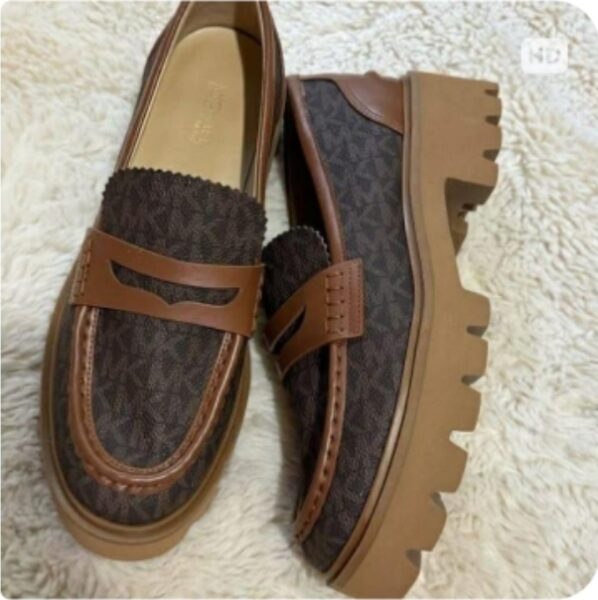 Michael Kors Holland Signature Logo Loafer - Brown with Tan Logo Pattern - Size 7.5