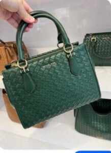 MICHAEL KORS Woven Leather Top Handle Handbag - Dark Green