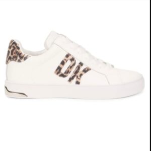 DKNY Abani Logo Sneakers - White with Leopard Print - Size 8.5 US