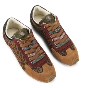 Kurt Geiger London Islington Leopard Print Suede Crystal Embellished Lace Logo Ornament Sneakers - Leopard Print (Tan/Brown) - Size 11 US