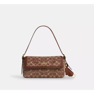 Coach Etta Small Flap Shoulder Bag in Signature Chenille - Brown/Tan Signature