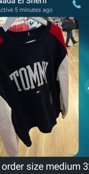 Tommy Hilfiger Color Block Logo Sweatshirt - Navy Blue, Red, and Cream - Size medium