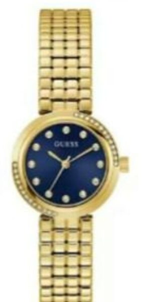 Guess Women's Gold-Tone Watch with Navy Blue Dial - Gold and Navy Blue
