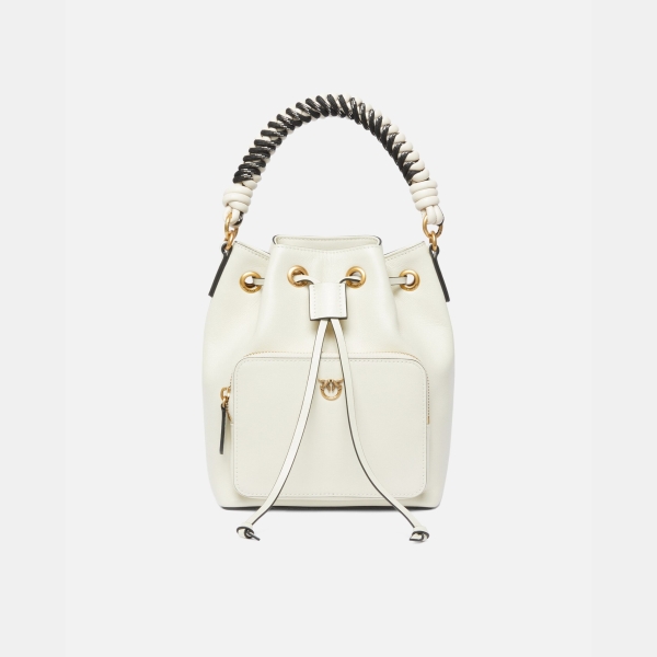 Pinko Small leather Cargo Bucket Bag with braiding - White