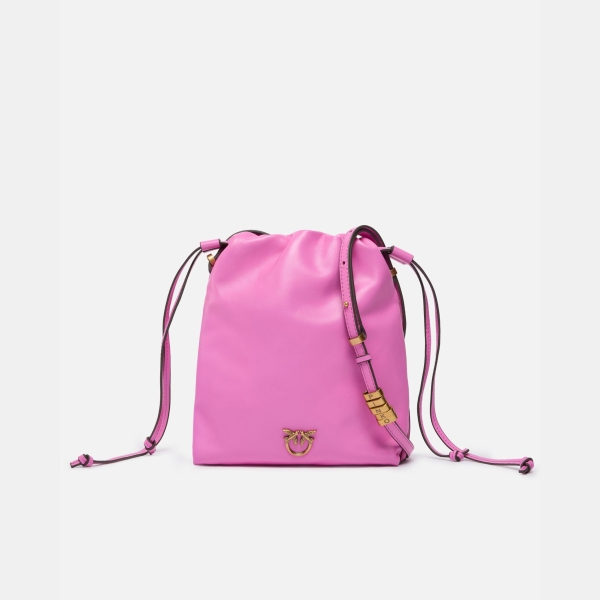 Pinko Leather Mini Slouchy Bag with Love Birds logo - Fuchsia