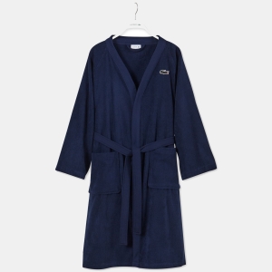 Lacoste Home Logo Patch 100% Cotton Pique Bath Robe - Black Iris