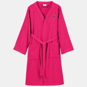 Lacoste Home Logo Patch 100% Cotton Pique Bath Robe - Magenta