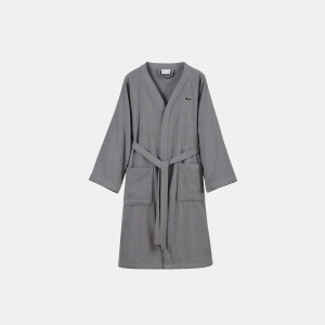 Lacoste Home Logo Patch 100% Cotton Pique Bath Robe - Meteorite