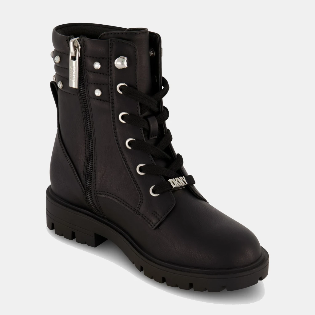 DKNY Little Girls Stassi Stone Crystal Stud Collar Moto Boots