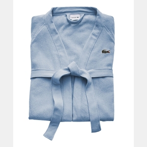 Lacoste Logo Patch 100% Cotton Pique Bath Robe - Sky - Image 3