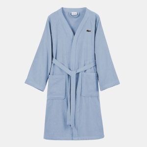 Lacoste Home Logo Patch 100% Cotton Pique Bath Robe - Sky
