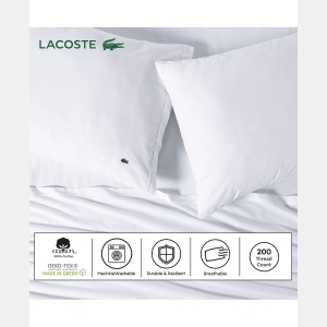 Lacoste Solid Cotton Percale 4-Pc. Sheet Sets - White - Image 3