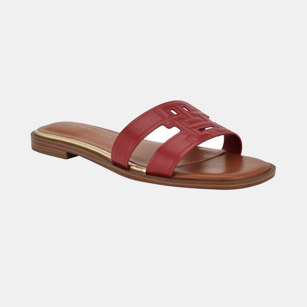 Tommy Hilfiger Women's Terenz Logo Strap Flat Slide Sandals - Red