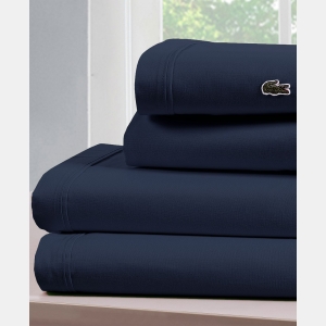Lacoste Home Solid Cotton Percale 4-Pc. Sheet Sets - Navy