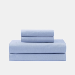 Tommy Hilfiger Solid 144-Thread Count Cotton Chambray Washed 3-Pc. Sheet Set, Twin XL - Blue