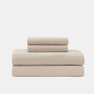 Tommy Hilfiger Solid 144-Thread Count Cotton Chambray Washed 3-Pc. Sheet Set, Twin XL - Khaki