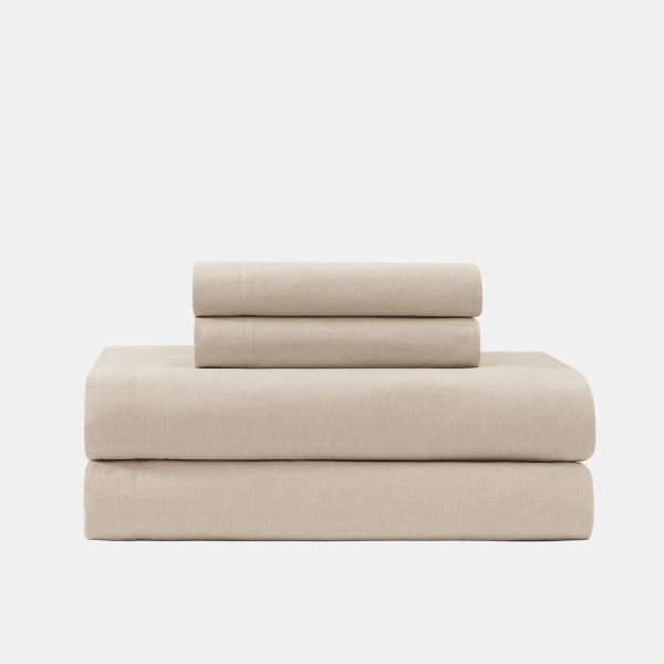 Tommy Hilfiger Solid 144-Thread Count Cotton Chambray Washed 3-Pc. Sheet Set, Twin XL - Khaki