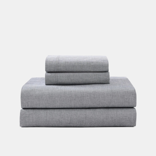 Tommy Hilfiger Solid 144-Thread Count Cotton Chambray Washed 3-Pc. Sheet Set, Twin XL - Navy