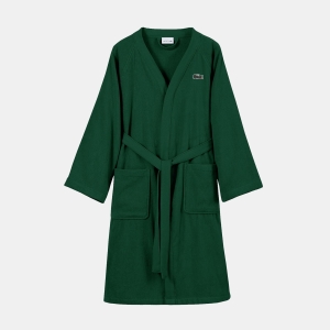 Lacoste Home Logo Patch 100% Cotton Pique Bath Robe - Eden