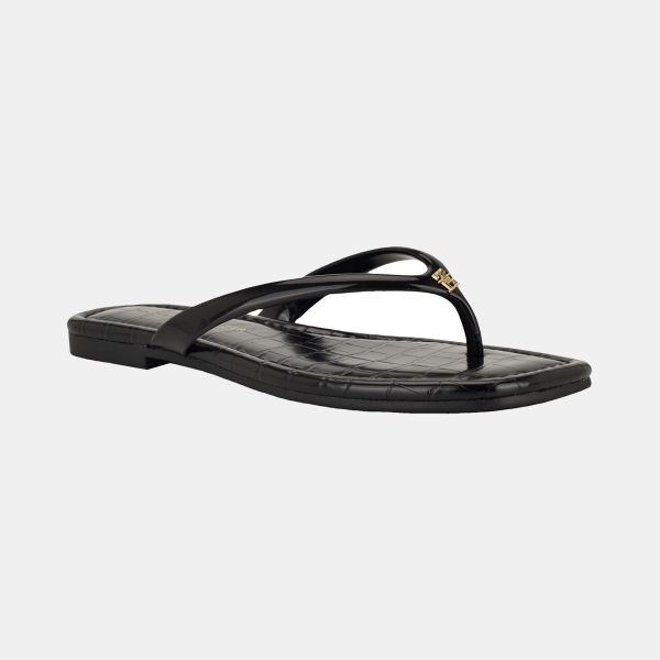 Tommy Hilfiger Women's Vela Jelly Flat Thong Sandal - Black/Croc