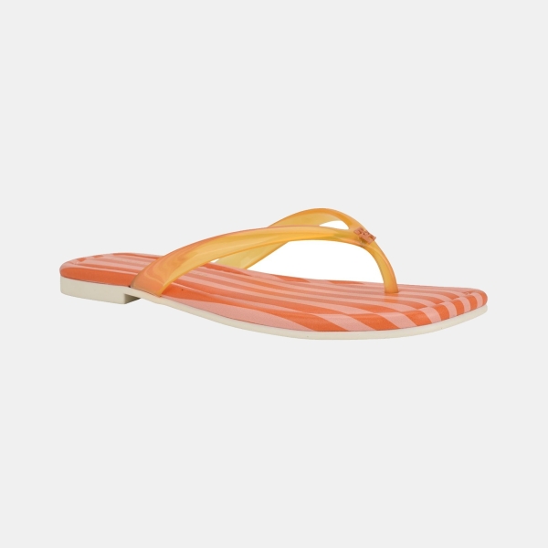 Tommy Hilfiger Women's Vela Jelly Flat Thong Sandal - Orange Stripe