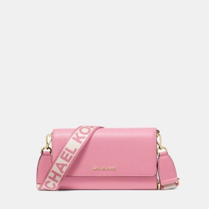 Michael Kors Outlet Jet Set Large Leather Crossbody Bag - CARNATION