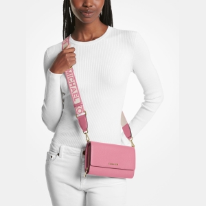 Michael Kors Outlet Jet Set Large Leather Crossbody Bag - CARNATION - Image 4